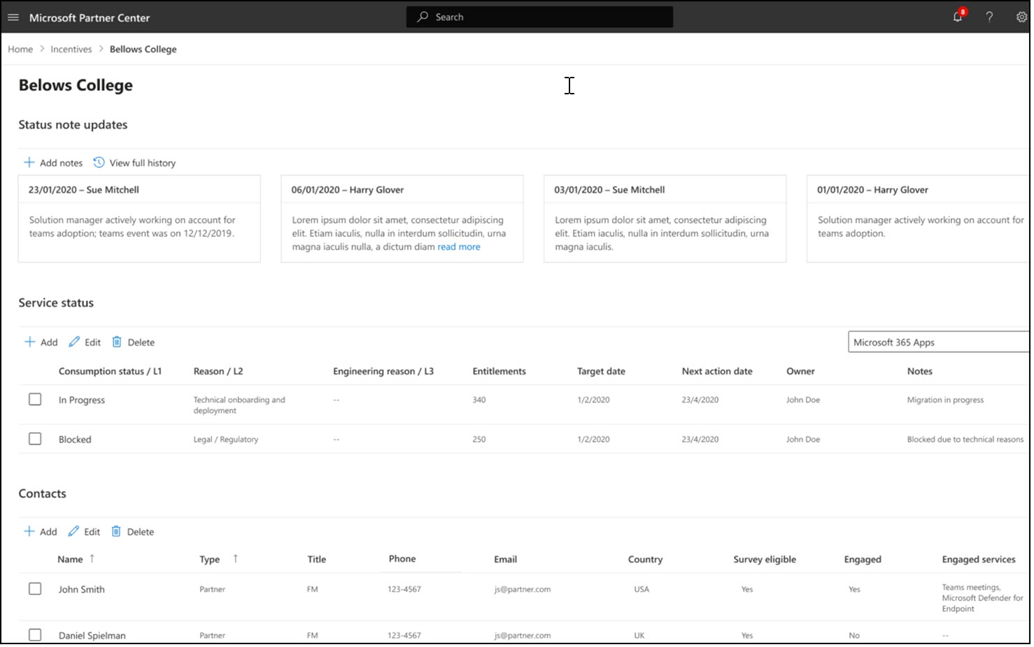 Overall notes history in Microsoft Partner Center