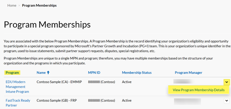 Program Memberships, View Program Membership Details