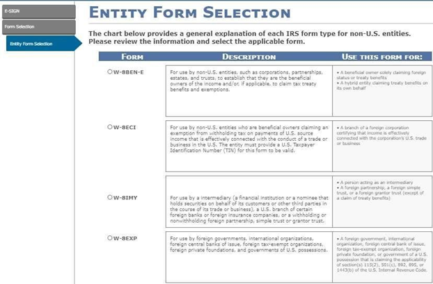 Entity Form Selection tab