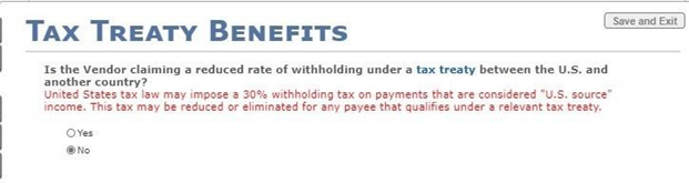 Tax Treaty Benefits tab